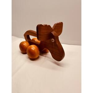 Vintage Solid American Walnut Push Along Moose Toy/Massage Pet  9"x5"x4.5"
